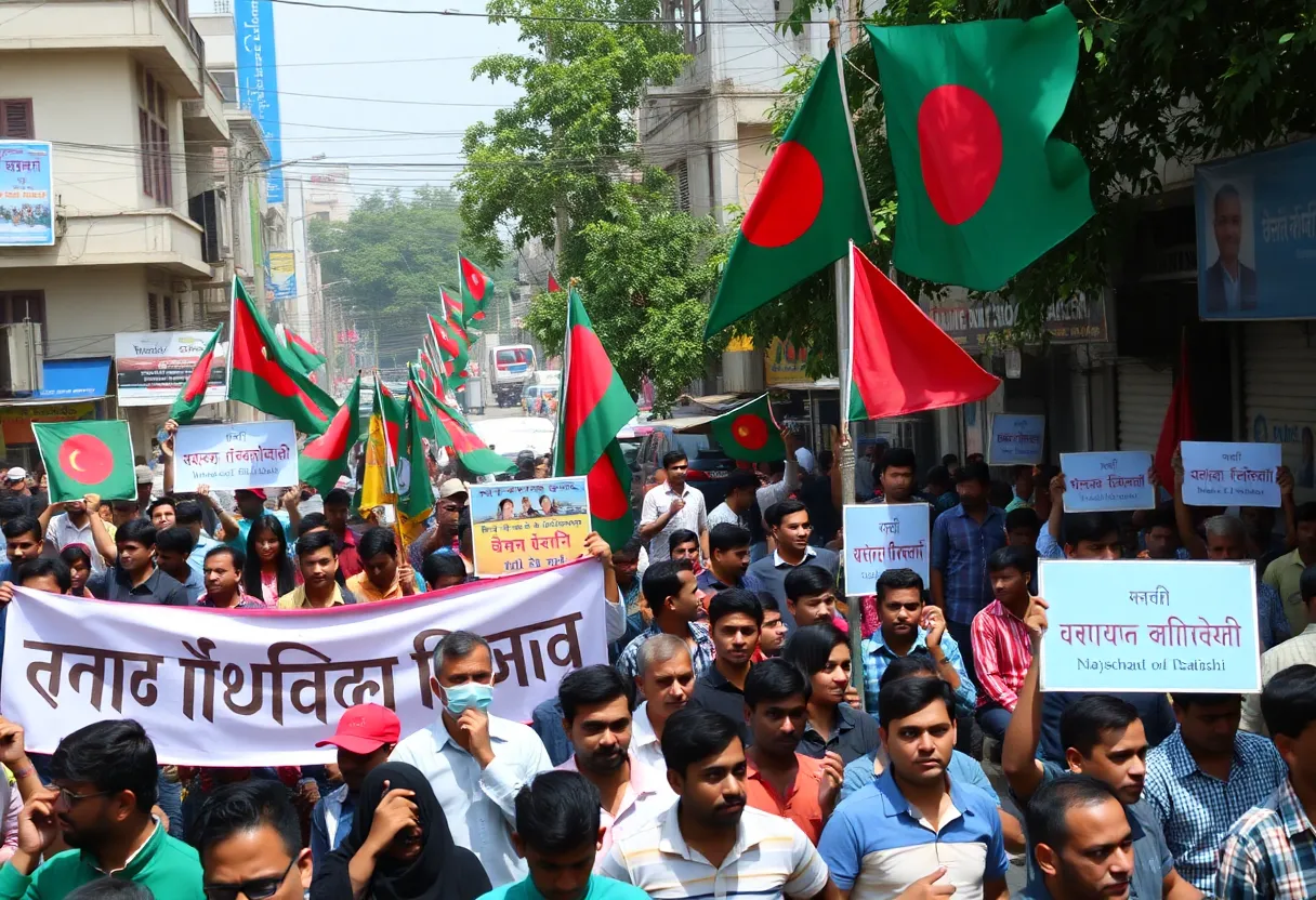 Crowds demonstrating in support of political reform in Bangladesh