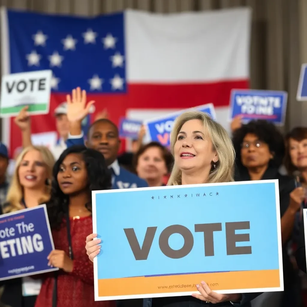 Diverse voters at a political rally supporting Senate candidates in Georgia.