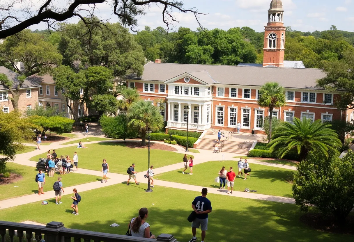 Campus of a private high school in Savannah with students outdoors