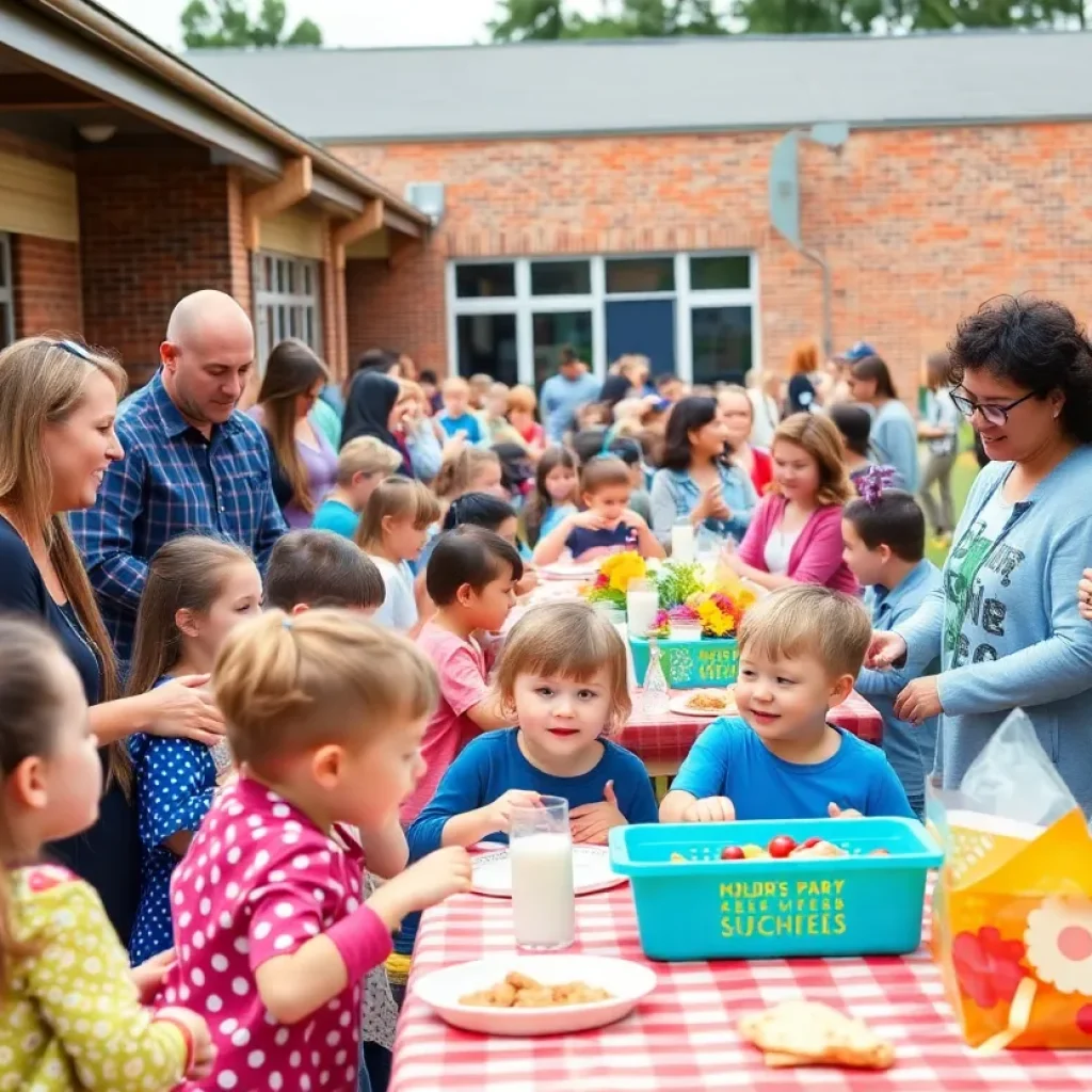 Community members celebrating the 110th anniversary of Ramah Junior Academy with brunch and games.