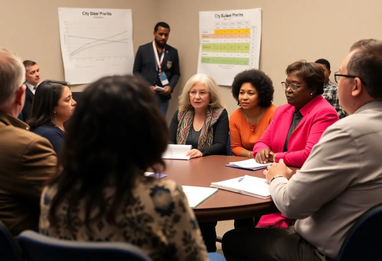 Community members discussing city budget priorities