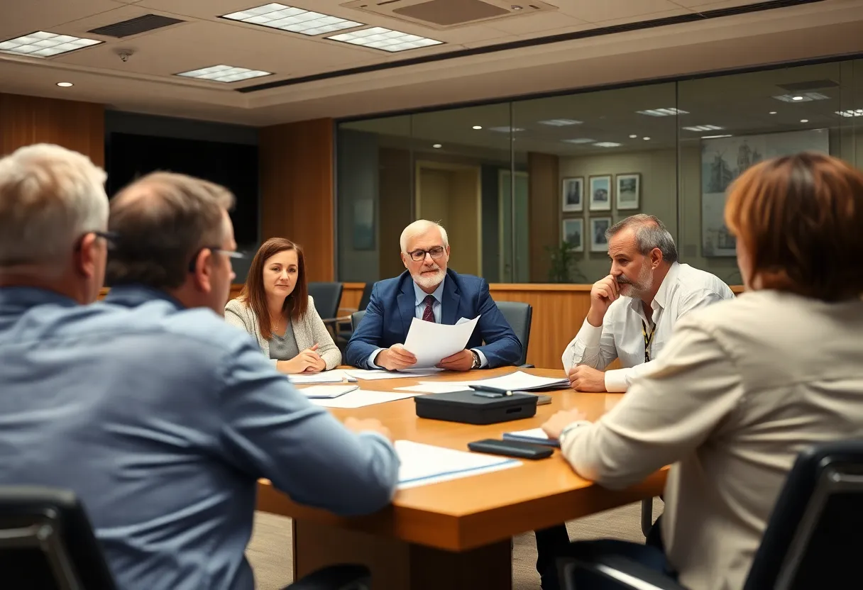 Officials discussing city investments during a council meeting