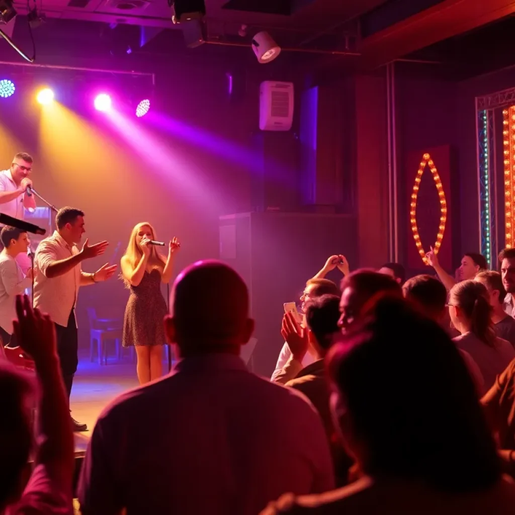 A lively scene from a comedy and burlesque show in Savannah.