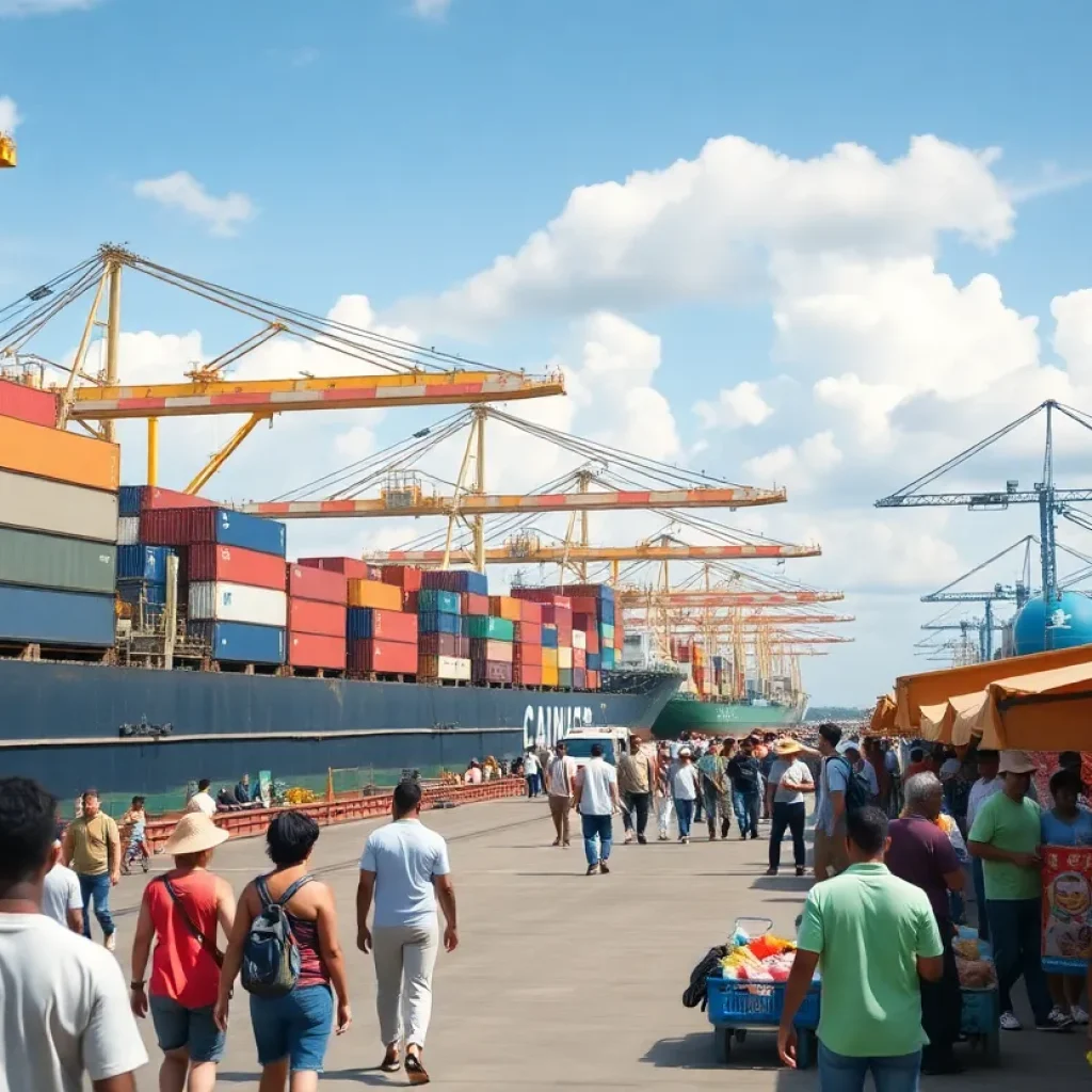 Savannah port activity and tourism scene