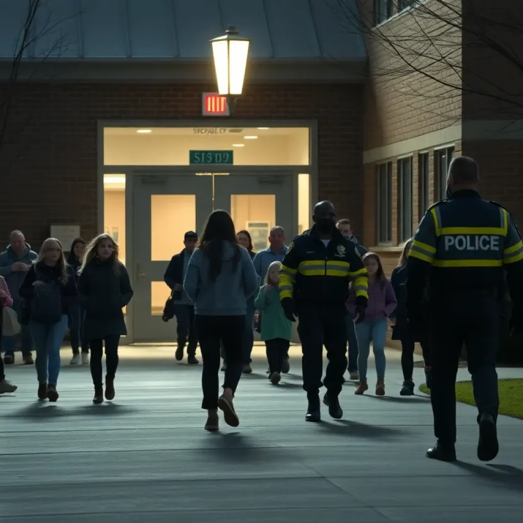 Students evacuating from a school due to bomb threat