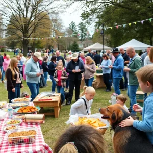 Families enjoying the Savannah Family Feast Fundraiser with food and activities.