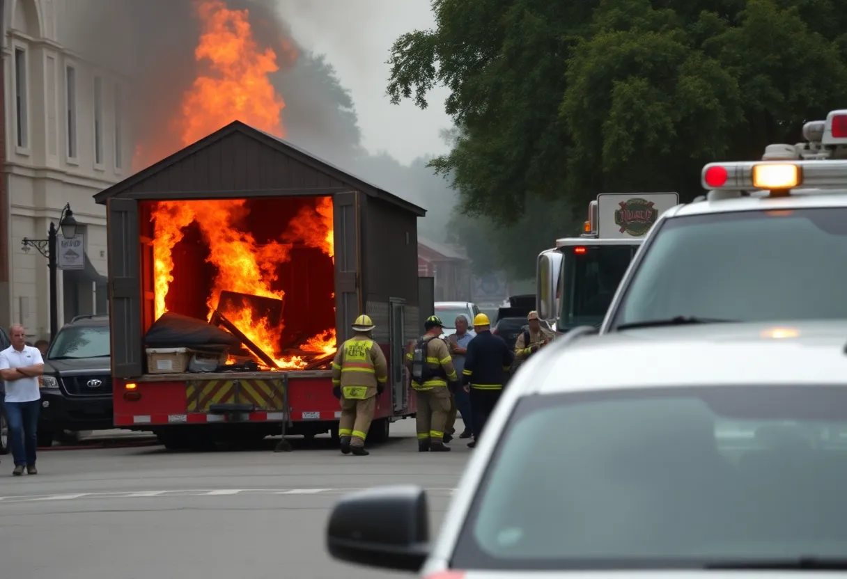 Savannah firefighters responding to a shed fire at a homeless shelter.