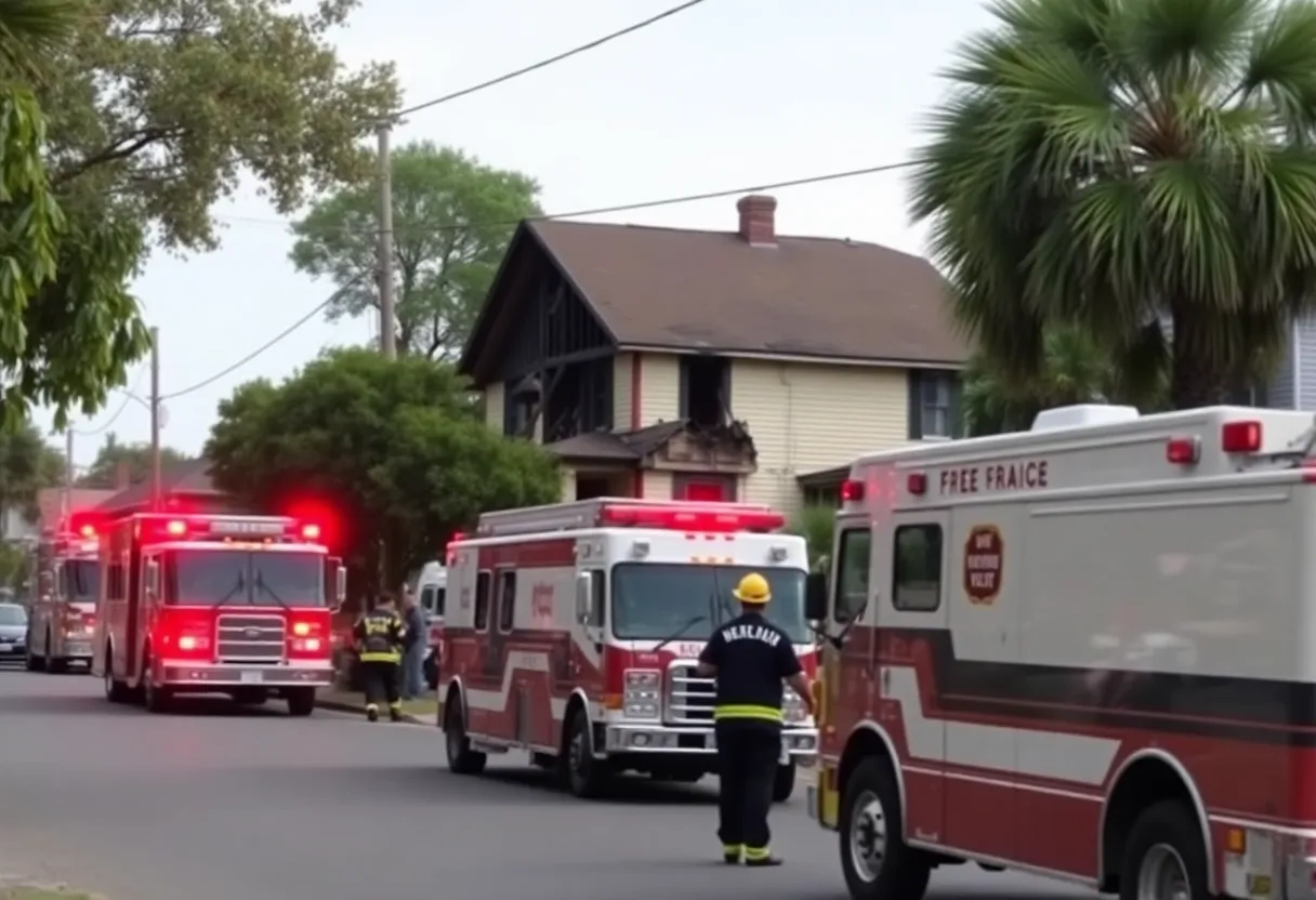 Firefighters at the scene of a house fire in Savannah, Georgia