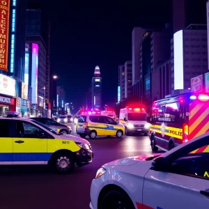 Emergency responders at a shooting scene in downtown Savannah