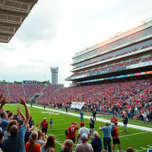 View of Ted Wright Stadium filled with fans during a college football game.