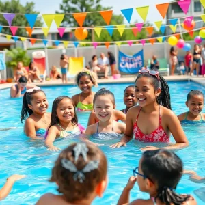 Community members enjoying a summer pool party at Daffin Park Pool in Savannah