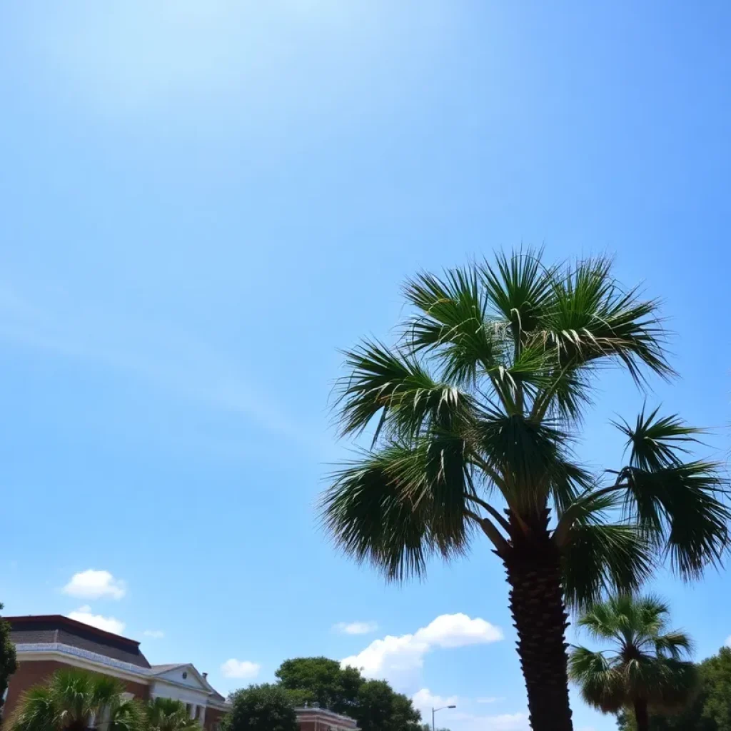 Warm weather in Savannah with blue skies