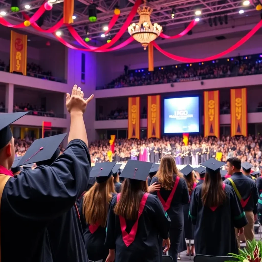 Graduates celebrating at the SCAD commencement ceremony
