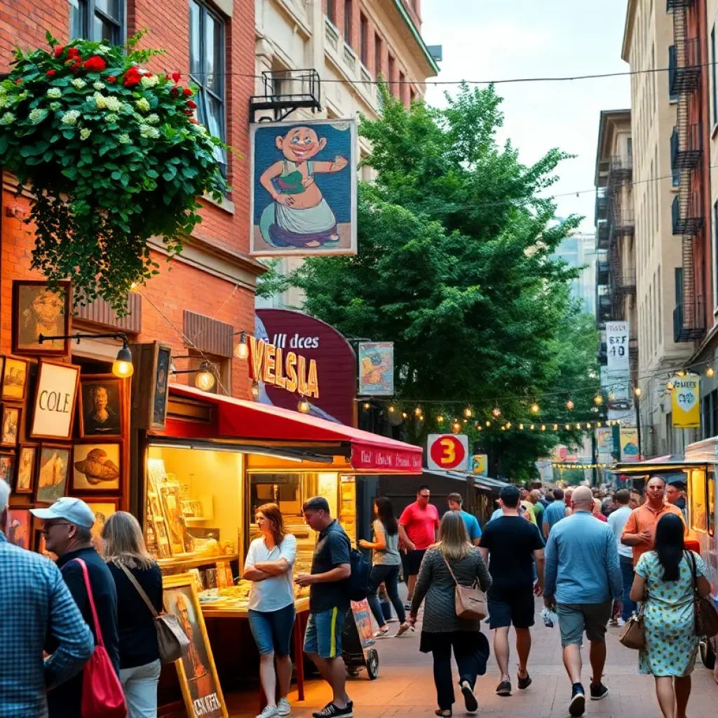 Vibrant street scene in Savannah's Starland District