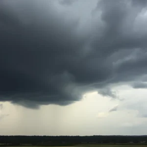 Storm clouds over Chatham County, Georgia during a tornado watch