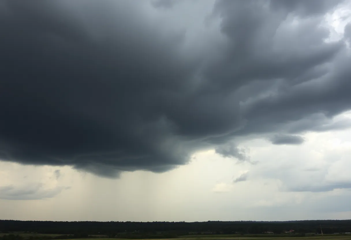 Storm clouds over Chatham County, Georgia during a tornado watch