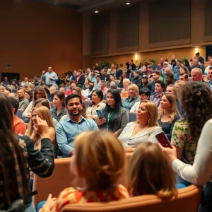 Audience engaged in TEDxSavannah event showcasing sustainable practices
