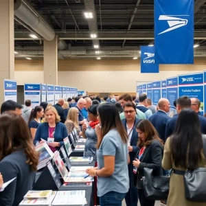 Diverse group of job seekers at a USPS job fair