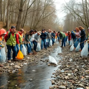 Volunteers cleaning the May River during the cleanup event