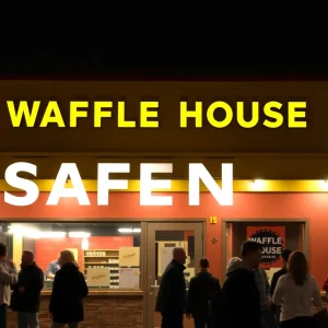 Exterior view of a Waffle House restaurant in Pooler, Georgia.