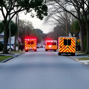 Emergency vehicles on Wilmington Island street following explosion incident