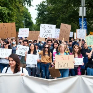 Participants at the Bluffton No Kings rally holding signs