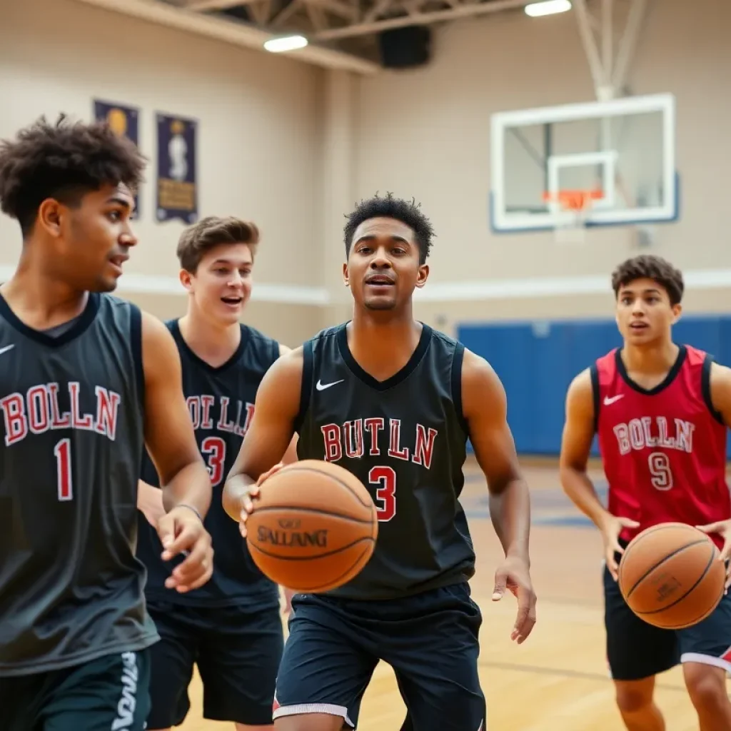 Clevan Thompson coaching a basketball team during practice session