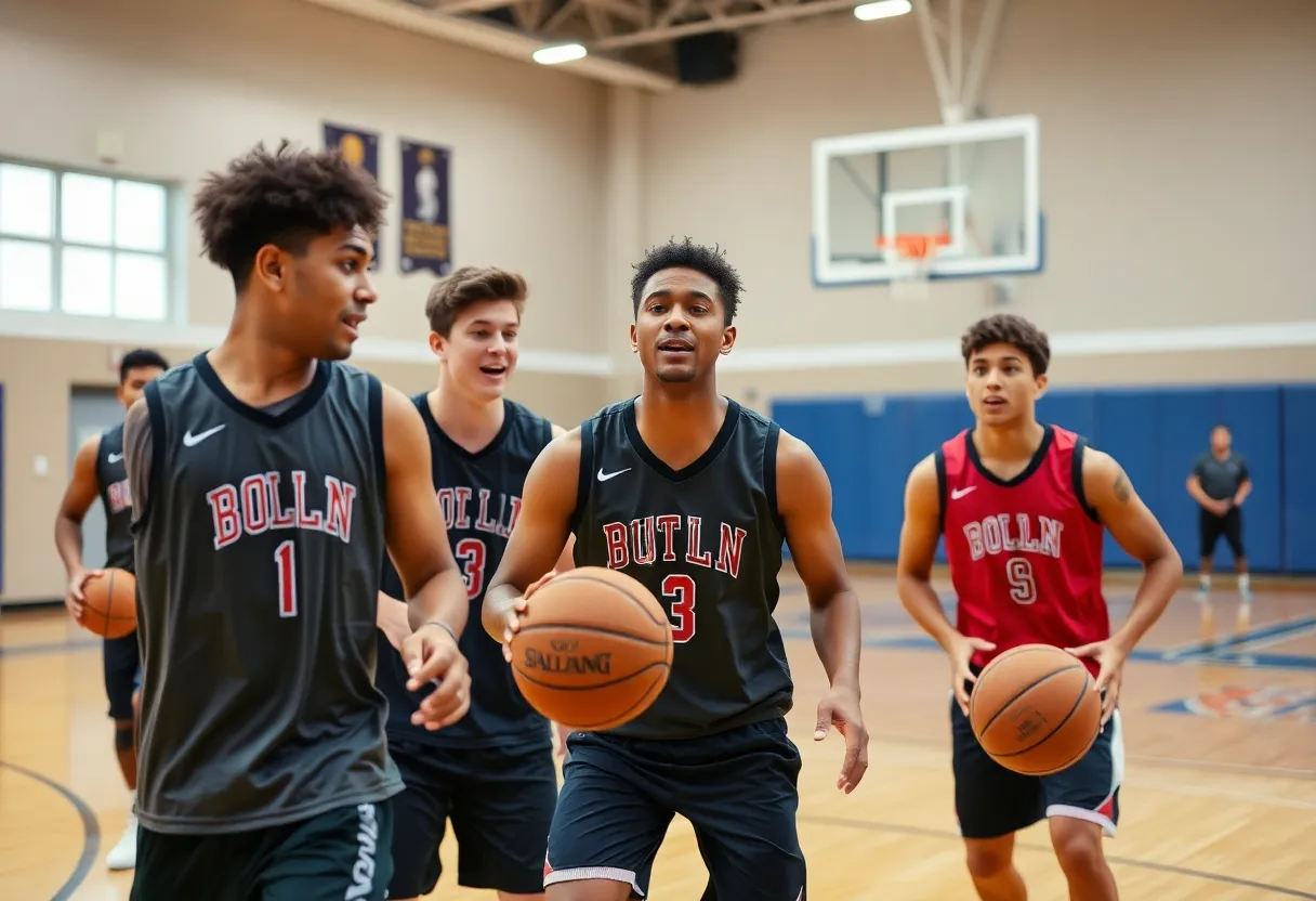 Clevan Thompson coaching a basketball team during practice session