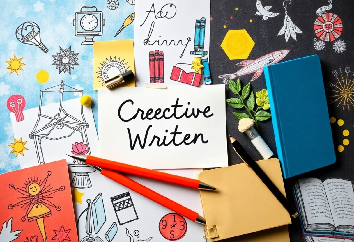 Creative representation of Estuary literary magazine showcasing student works and awards.