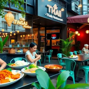 Outdoor seating at Klom Klom Thai restaurant in Savannah