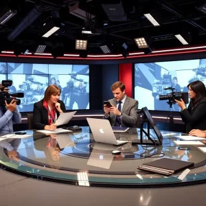 Sponsored Articles Journalists working together at a news desk