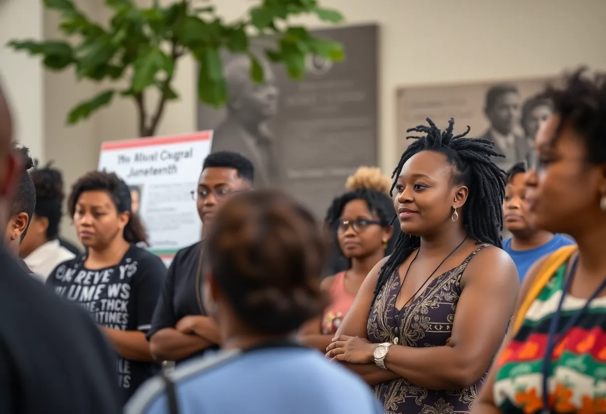Community members engaging in discussions at Richmond Hill's Juneteenth celebration