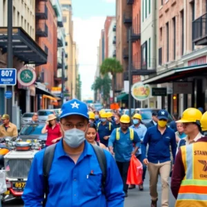 Urban scene depicting employment activities in Savannah