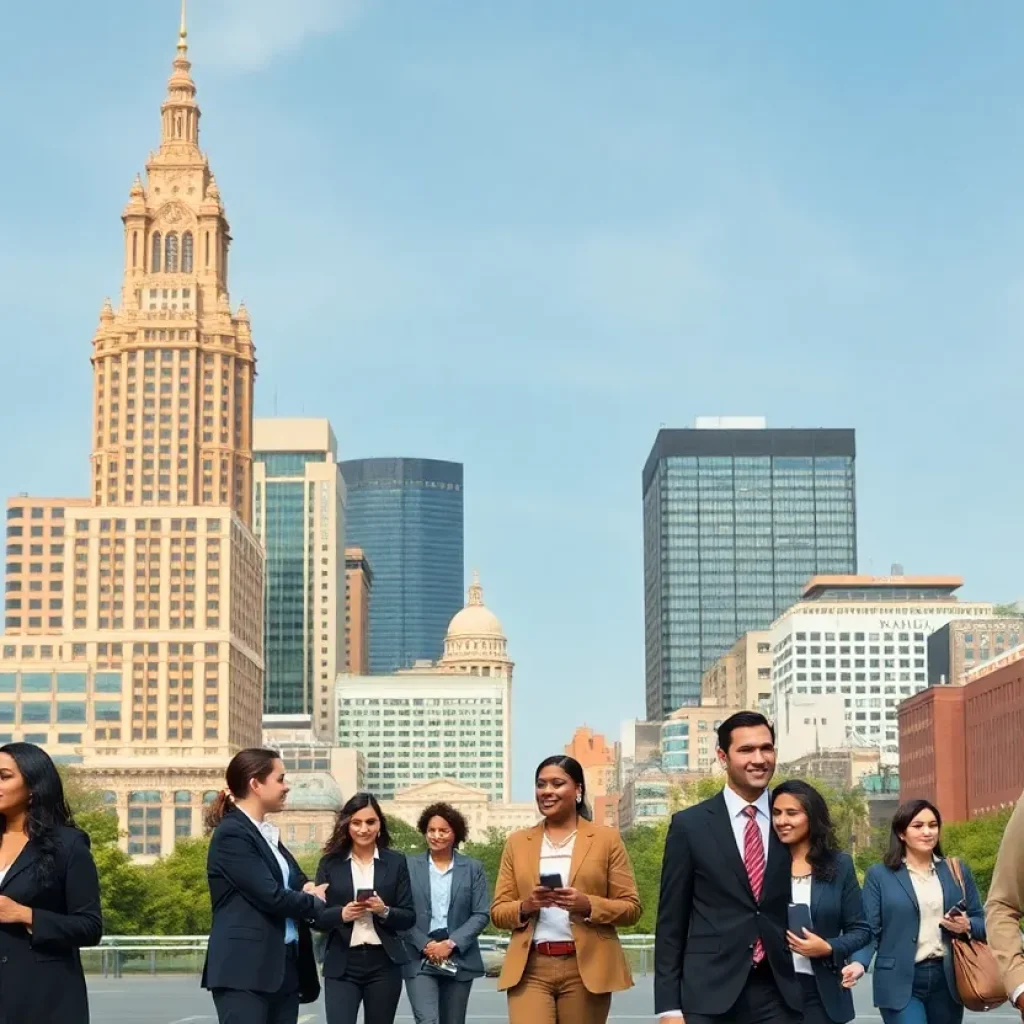 Cityscape of Savannah showcasing management professionals in various industries