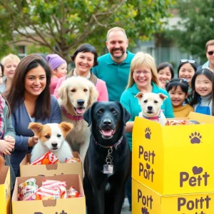 Community members participating in a pet food drive in Savannah
