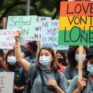 Sponsored Articles Peaceful protest in Savannah displaying various signs and individuals wearing masks.