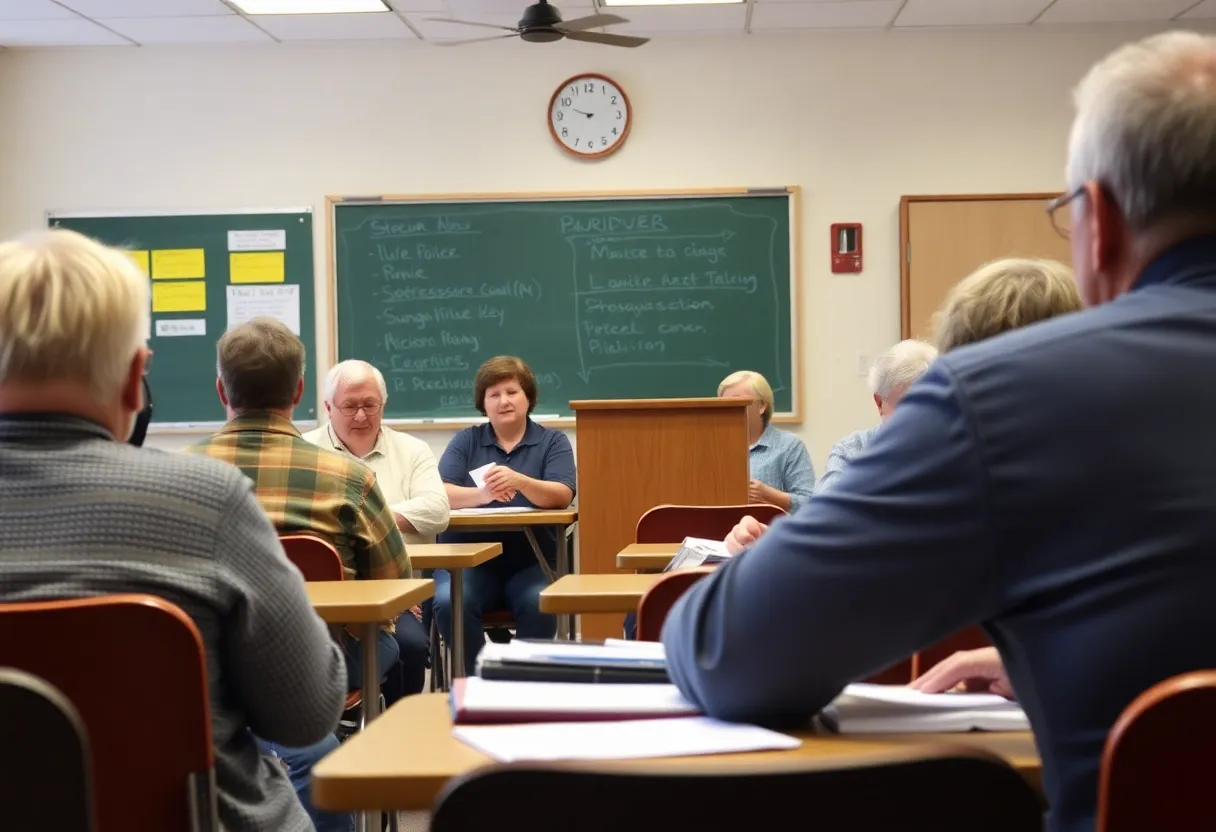 Community members at a public hearing regarding education funding.