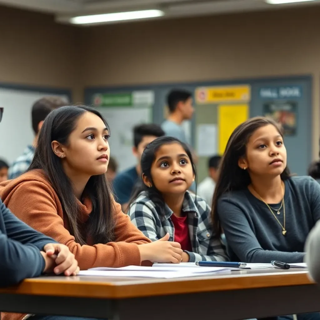Group of high school students discussing attendance issues at a school board meeting