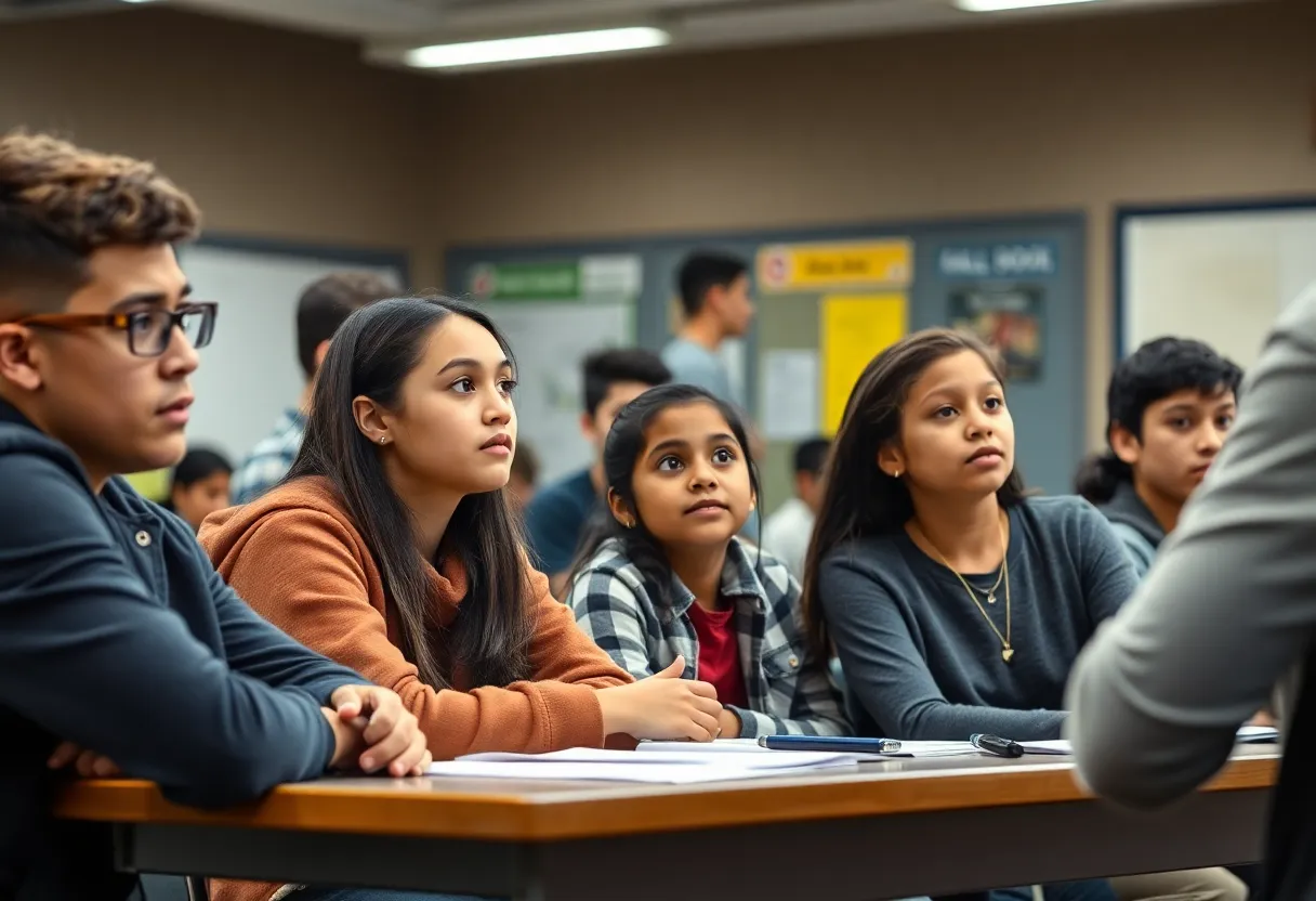 Group of high school students discussing attendance issues at a school board meeting