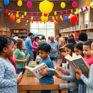 Families at a library block party celebrating the Summer Reading Challenge