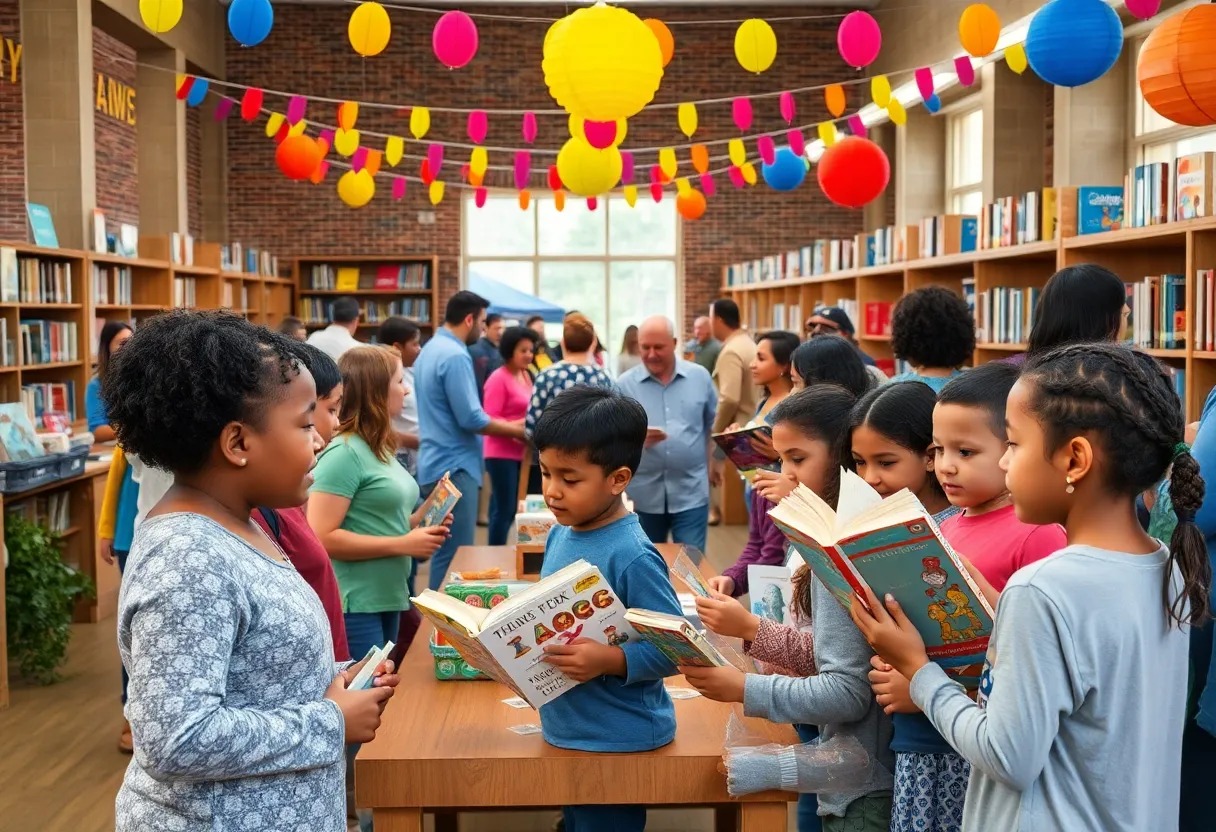 Families at a library block party celebrating the Summer Reading Challenge