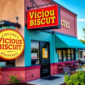 Exterior view of Vicious Biscuit restaurant in Savannah