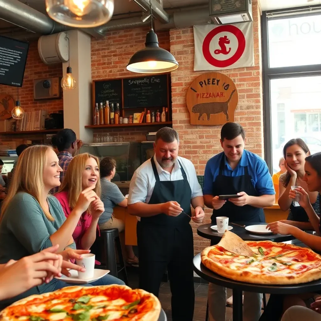 Patrons enjoying pizza at Vinnie Van Go Go's in Savannah.