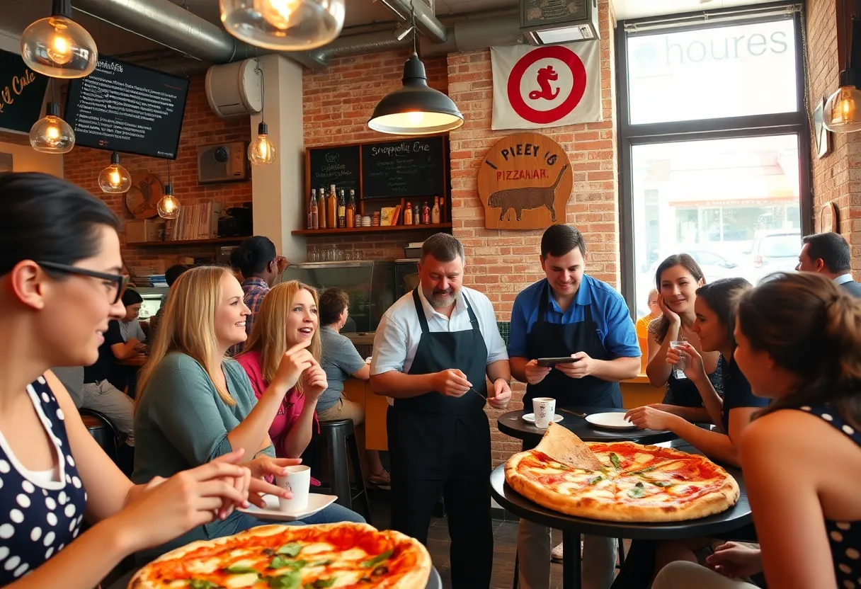 Patrons enjoying pizza at Vinnie Van Go Go's in Savannah.