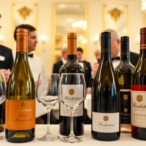 Elegant wine tasting event with various bottles.