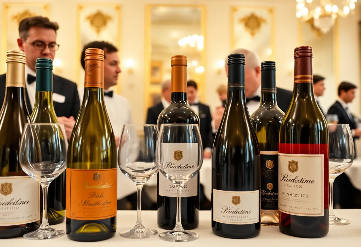 Elegant wine tasting event with various bottles.