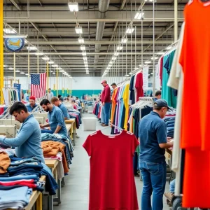 Workers in an American manufacturing facility creating apparel