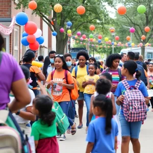 Families participating in a back-to-school event in Savannah.