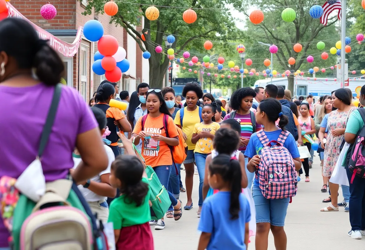 Families participating in a back-to-school event in Savannah.