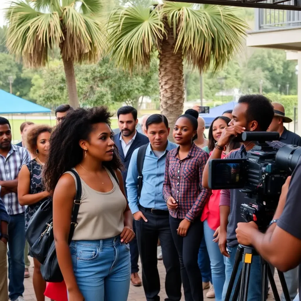 Actors auditioning on a film set in Savannah.